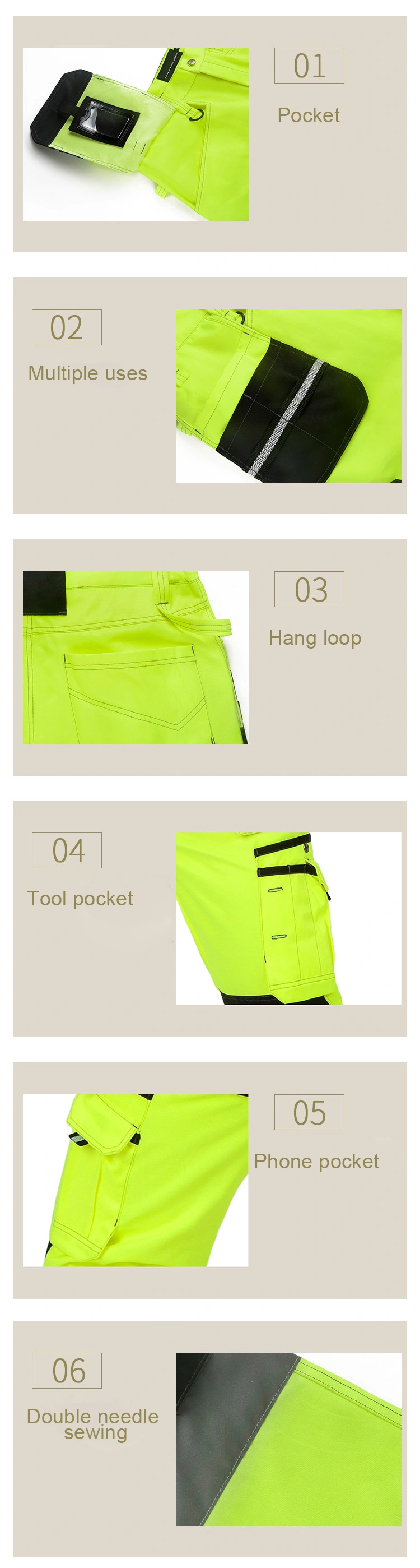 Hi Visibility Tool Pocket Functional Safety Workwear Work Trousers Cargo Work Pants with Knee Pads