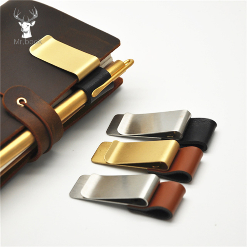 5pcs Metal Leather Pen Holder Brass Stainless Steel Pencil Clip Vintage Dairy Notebook Pen Holder Spiral Loose Leaf Memo Clip