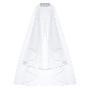 White/Ivory 2T Short Tulle Wedding Veil with Ribbon Edge and Comb