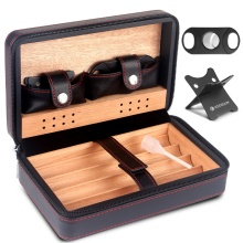 Classic Leather Cedar Wood Travel Cigar Box: A Luxury Gift Set