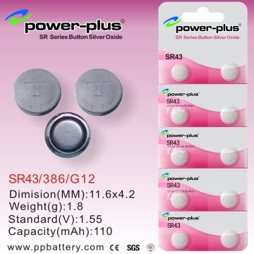 Sr Series Silver Oxide Button Cells Batteries For Toy, Led Light Sr43 / 386 / G12 1.55v 110mah