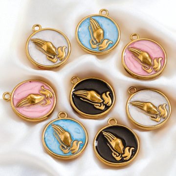 Stainless Steel Love Necklace with Oil Drop Praying Hands Pendant