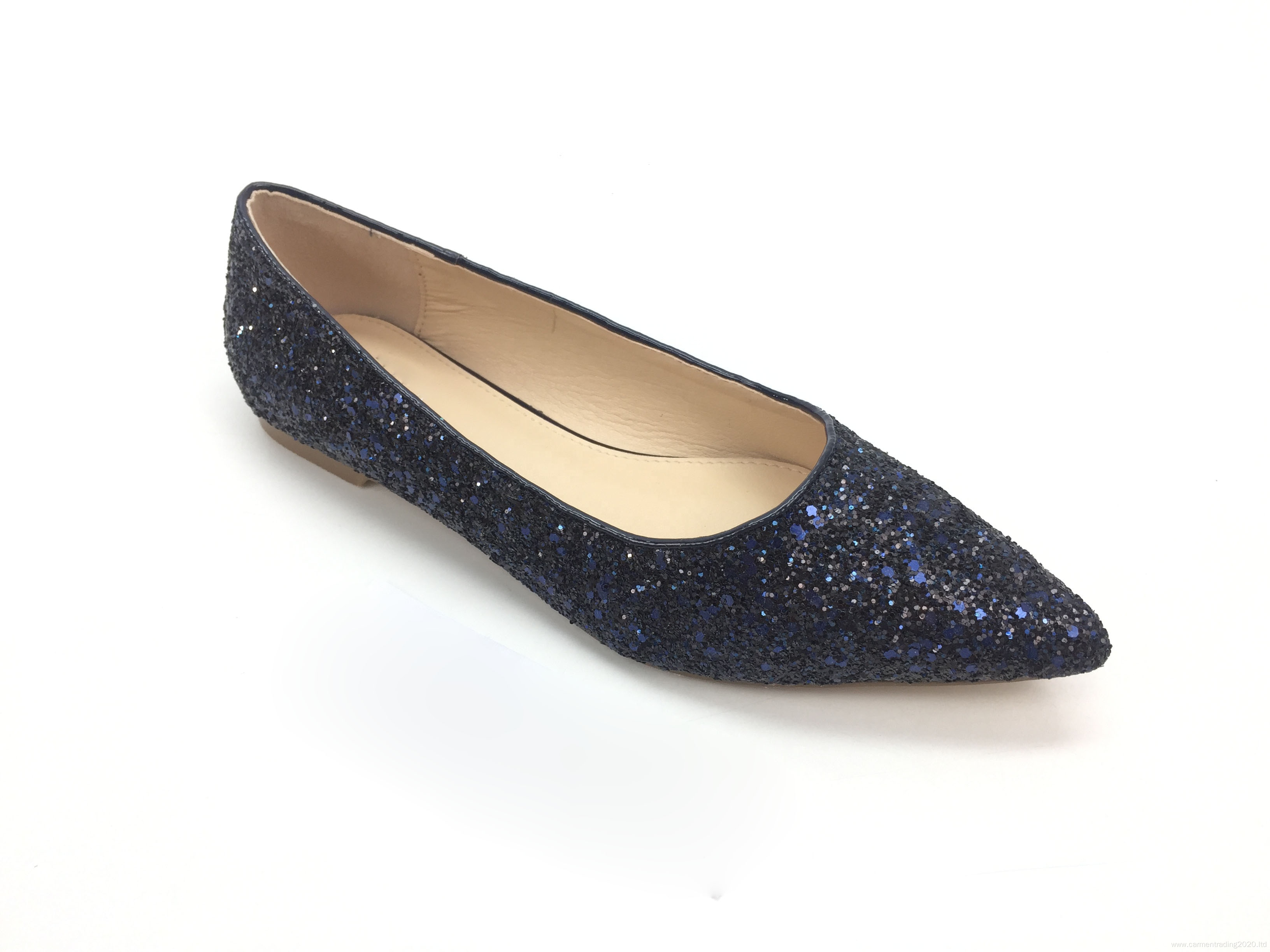 Ladies flat satin and glitter upper dress shoes