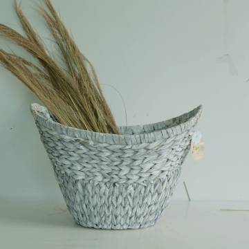 Washed white craft water hyacinth storage basket