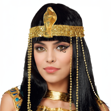 Anxin Egyptian Queen Cleopatra Wig with Fringe, Beads, and Snake Headband