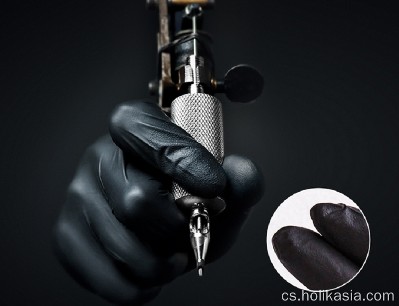 12 palců černé jednorázové nitrilové rukavice