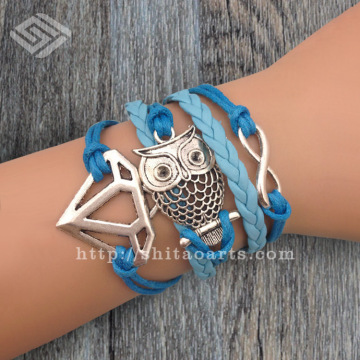 Owl&infinity Wax Cords Leather Bracelet