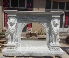 china supplier home decor marble stone lion head fireplace mantel