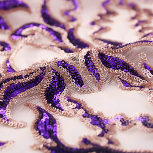 Purple Gold Sequins Lace Embroidery Fabric