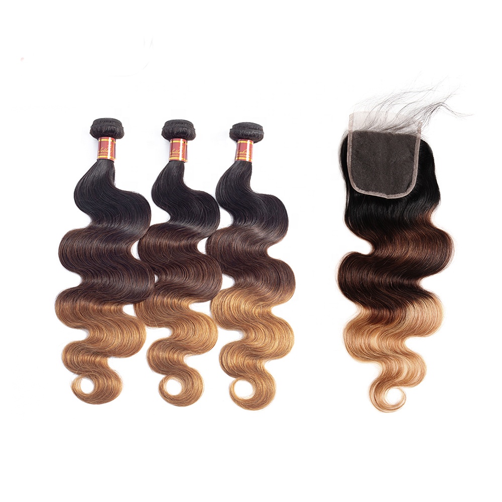 Natural Overnight Delivery T1b/4/27  Color Peruvian Hair Bundle Body Wave Thin Skin 4 X 4 Straight Lace Closure Frontal