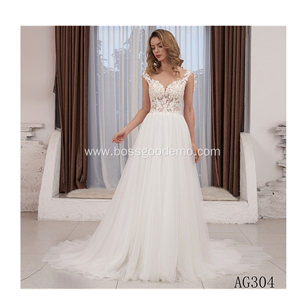 Customized lace women tulle embroidery beading white luxury wedding dress bridal gown