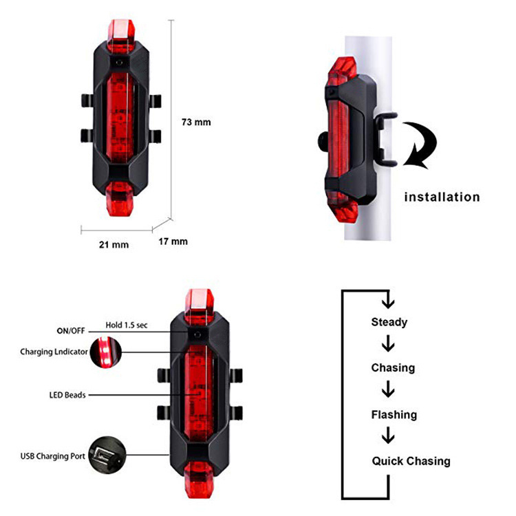 Waterproof 3 LED MTB Bike Bicycle Rear Tail Light RED Lamp USB Recharge Bicycle Lights Bicycle Accessories