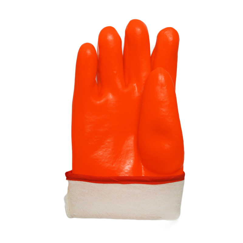 Fluorescent Orange Gauntlet Cuff PVC Gloves