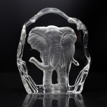 Indian Wedding Gift: Small Crystal Engraved Elephant Paperweight Sculpture