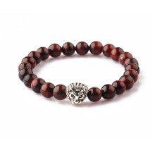 Cheap fashion jewellery natural red tiger eye bead lion men bracelet