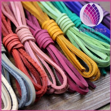 wholesale colorful 3mm flat real leather cord for pet collar chain bracelet necklace flat leather cord