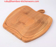 Apple Shaped Bamboo Wooden Fruit ?Collapsible Basket Holder Bowl Display