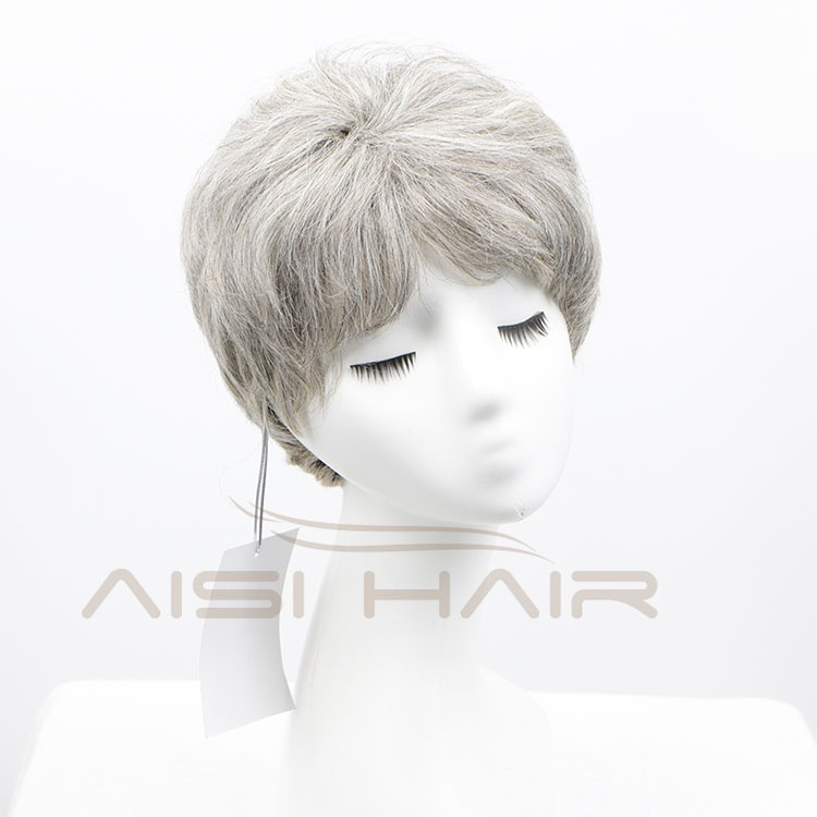 Aisi Hair Machine Made Piece Curly  Unprocessed Brazilian Short Pixie Cut Gray Wig Human Hair