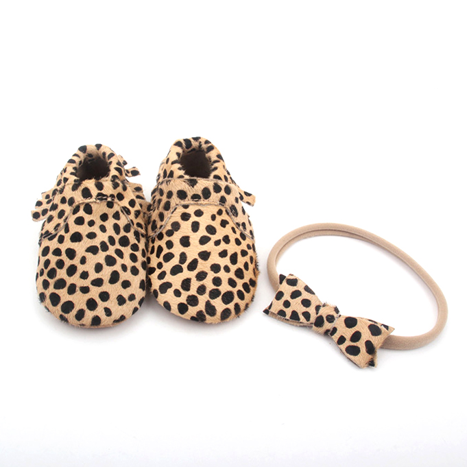 Handmade Bowknot Headband Leopard Baby Moccasins