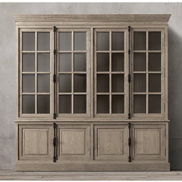 MRS WOODS Oak Wood French Style 4 Door Sideboard Hutch: Your Ultimate Storage Solution
