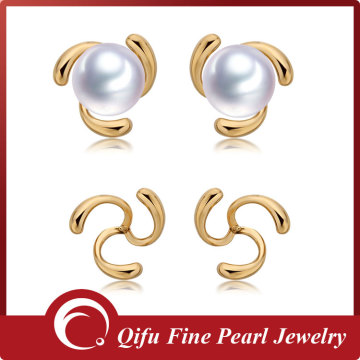 Latest Dubai 9K pure gold stud pearl earring mounting