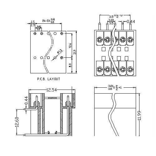 AT2500HR-3.5／3.81XXX-EF Plug-in Terminal Block Right-Angle Pitch3.5／3.81