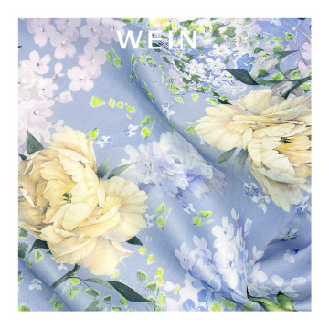 Lightweight Elegant Blue Flower Print Organza Fabric for Clothing