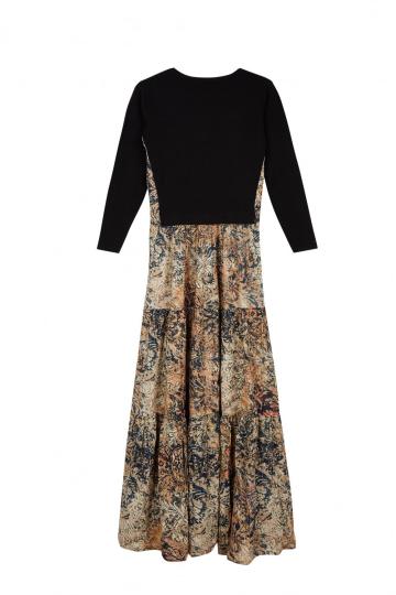 Women's Knitted Floral Print Voile Bohemian Long Dress