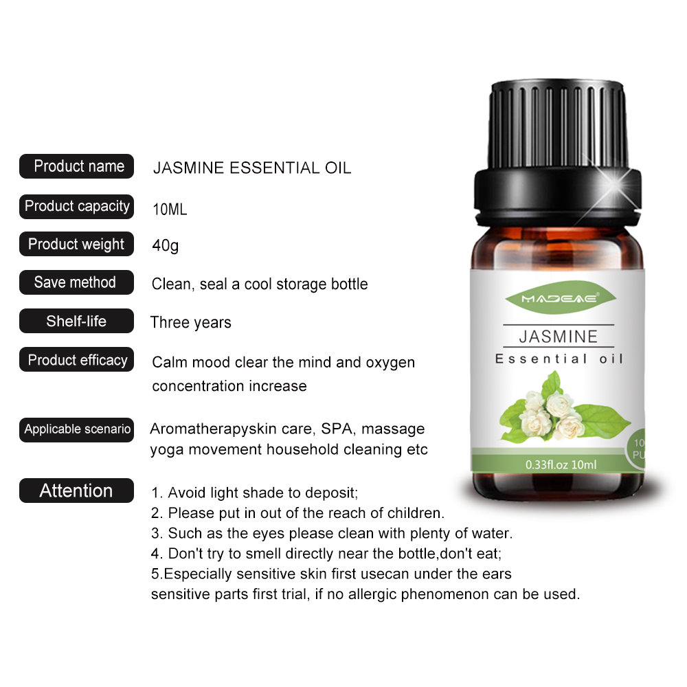 Huile essentielle de jasmin organique naturelle 100% pure pour la peau