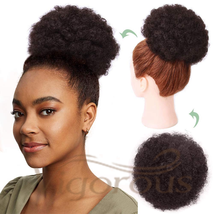 Vigorous New Design Cheap Price Black Kinky Curly Fluffy Chignon Updo Hair Extensions For Black Women Synthetic Afro Hair Bun