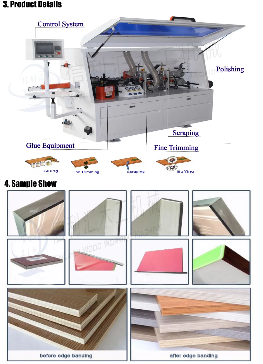 Semi Automatic Edge Banding Machine with Touch Screen Single Trimming Semi-Automatic Edge Banding Machine/ MDF Sheet Edge Milling Edge Banding Machine