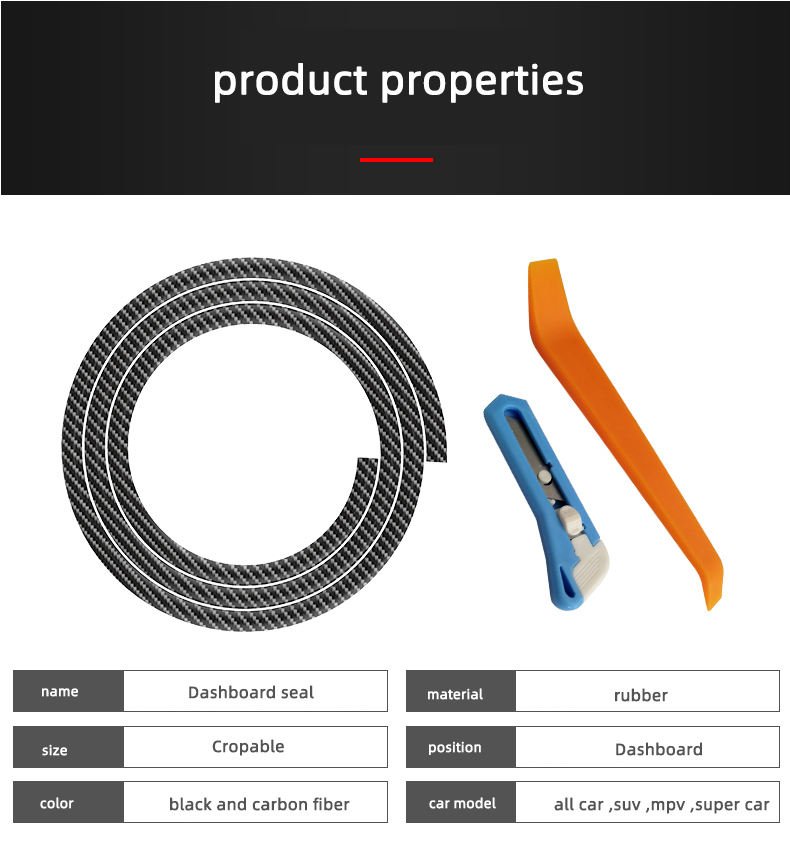 Striscia di sigillatura auto in gomma di plastica di plastica del carbonio della console del centro di automobile