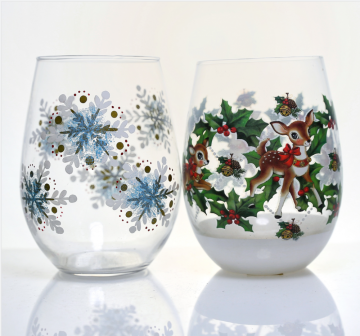 glass tumblers stemless wine glass set Xmas design