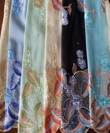 Polyester Printed Voile Fabric Scarf Embroidered Voile Scarf