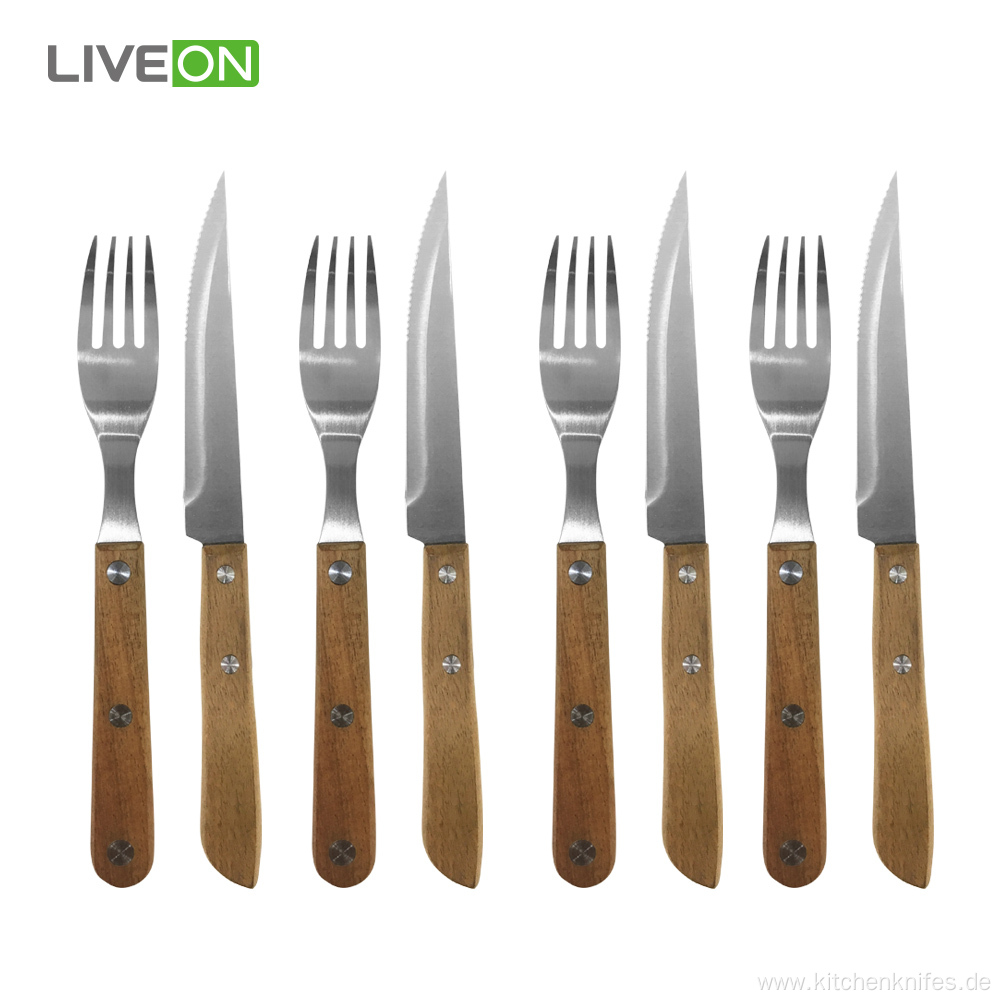 Wooden Handle Steak Knife and Fork for Restaurants