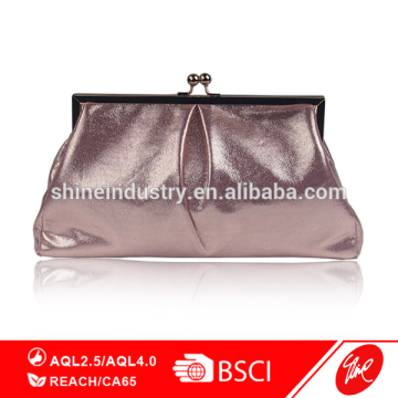 Shining Pink PU Kiss Lock Clutch