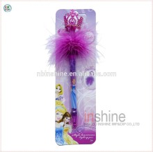 Plastic crown head promotional gift feather led light up ball pen , gift pen set , custom logo pen