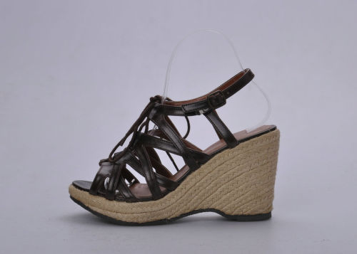 Black Womens Or Ladies Wedge Sandals , Wedge Heighten Pu Espadrille