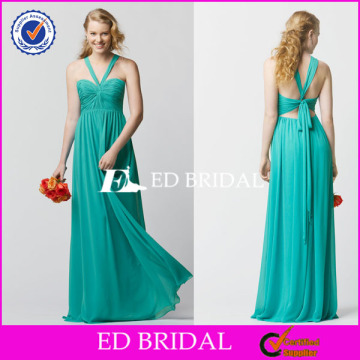 XL9182 Teal Halter Chiffon Beach Long Length Open Back Bridesmaid Dress Patterns