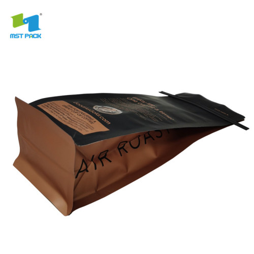 Bolsa de café de papel de aluminio con fondo plano y negro mate