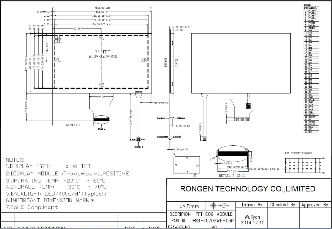 7 Inch TFT LCD Screen with Touch Screen Car Display