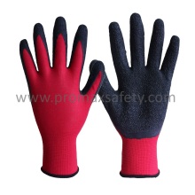 13G Red Polyester Liner Black Latex Crinkle Palm Dipping Glove
