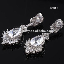 High Quqlity Korea Jewelry Brass Zircon Lady Wedding Bridal Teardrop Dangle Earrings