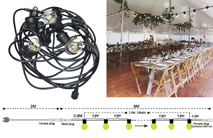 IP65 Wholesale hanging outdoor lights S14 2W Edison Filament Bulb 240v Led String Lights