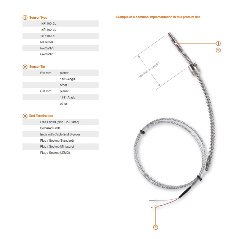 PT100 Thermocouple Probe K type with insulated high temperature lead wire