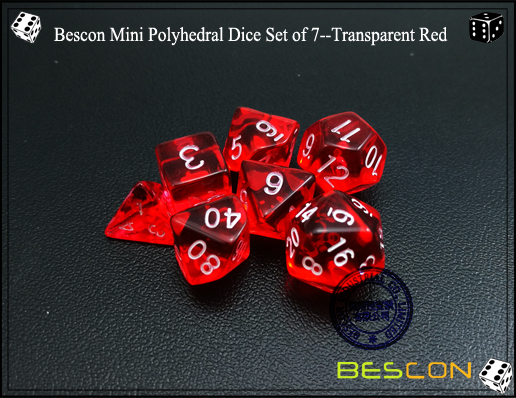 Juego de dados Bescon Mini Polyhedral, 7 - Transparente Red-4 Bescon Mini Polyhedral Dice Set of 7--Transparent Red-4
