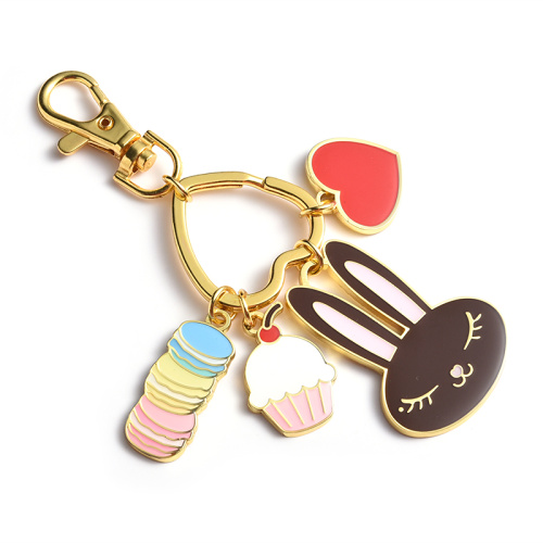 Metal Hard Enamel Rabbit Heart Charms Cartoon Keychain