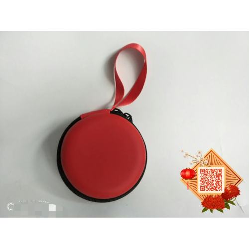 Mini Portable EVA Earbud Case Round Red Zipper Storage Organizer Case with Wrist Strap