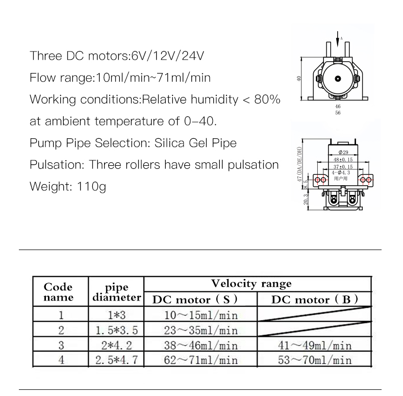 YWfluid  12V DC DIY Peristaltic Dosing Pump With Flowrate 70mL/min