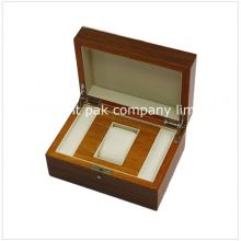 High gloss black wooden watch box with logo stone embed